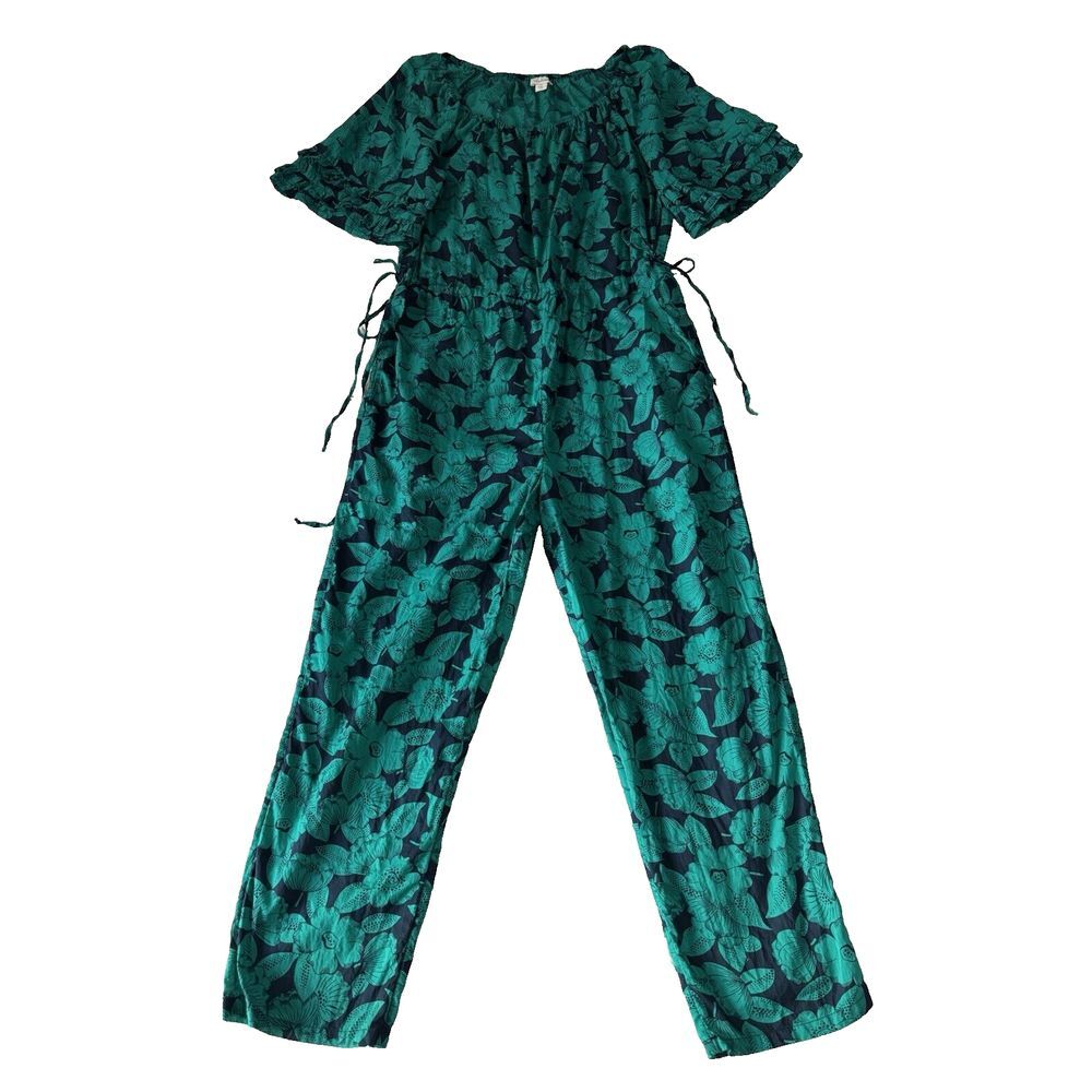 Sundance Jumpsuit Womens Small Green Floral Ruffle‎ Lightweight Drawstring Waist